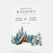 Winter Forest Cabin Lodge Wedding Welcome アクリルサイン (傾斜)