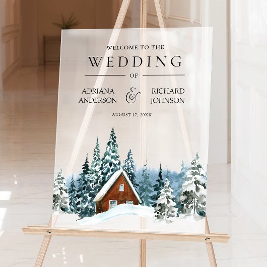 Winter Forest Cabin Lodge Wedding Welcome アクリルサイン