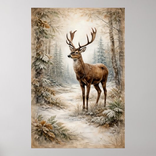Winter Forest Deer ポスター (正面)