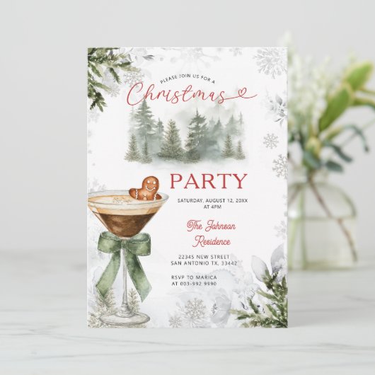 Winter Forest Martini Christmas Party Invite 招待状 (スタンド正面)