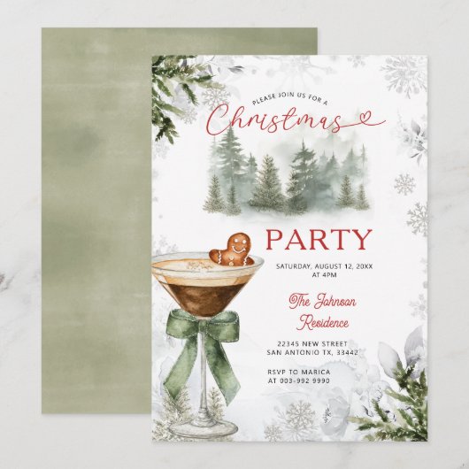 Winter Forest Martini Christmas Party Invite 招待状 (正面/裏面)
