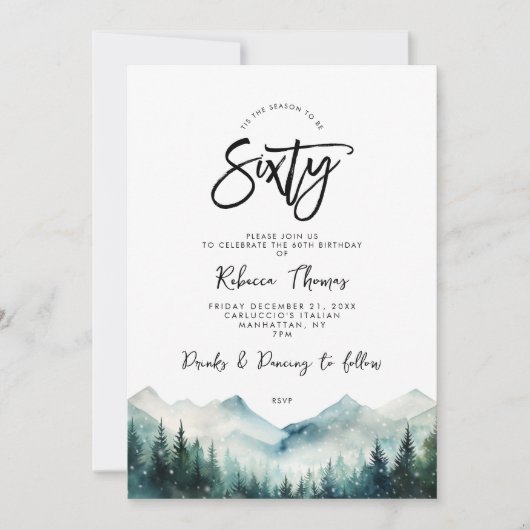 winter forest mountain 60th birthday invitation 招待状 (正面)