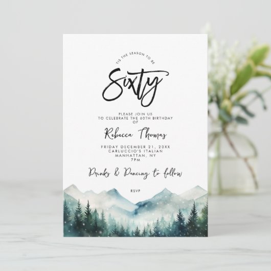 winter forest mountain 60th birthday invitation 招待状 (スタンド正面)