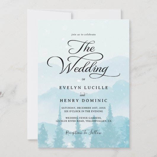 Winter Forest Pine Trees Mountain Wedding 招待状 (正面)