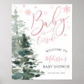 Winter Forest Pink It's Cold Outside Baby Shower ポスター (正面)