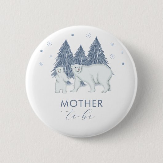 Winter Forest Polar Bear Mother To Be Baby Shower  缶バッジ (正面)