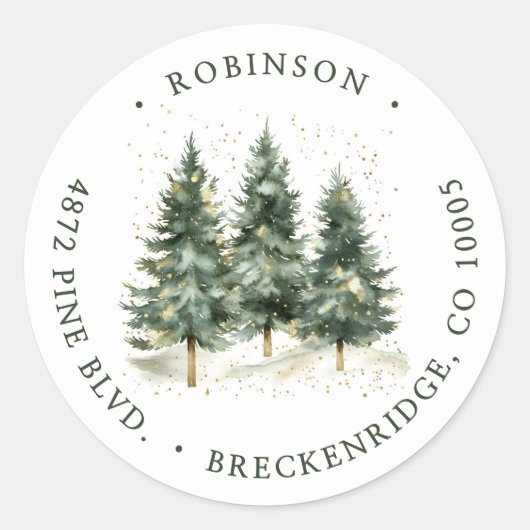 Winter Forest Return Address Classic Round Sticker ラウンドシール (正面)