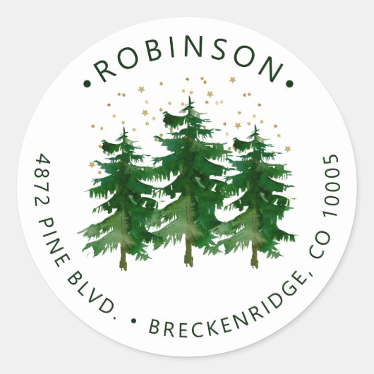 Winter Forest Return Address Classic Round Sticker ラウンドシール (正面)