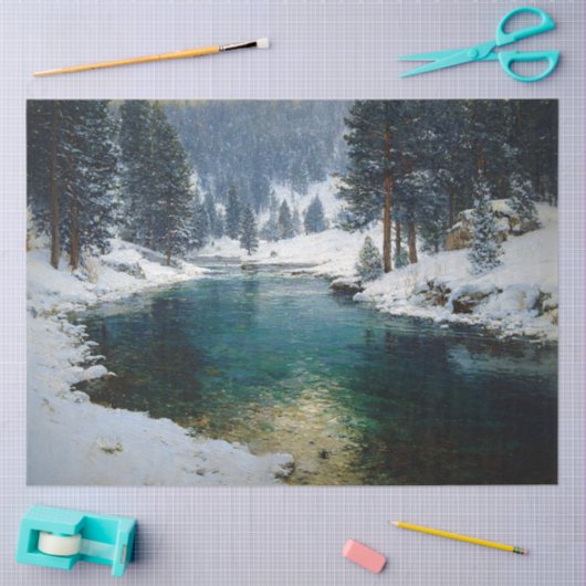 Winter Forest River Landscape Decoupage 薄葉紙 (クラフト)