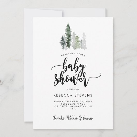 winter forest rustic baby shower invitation 招待状 (正面)