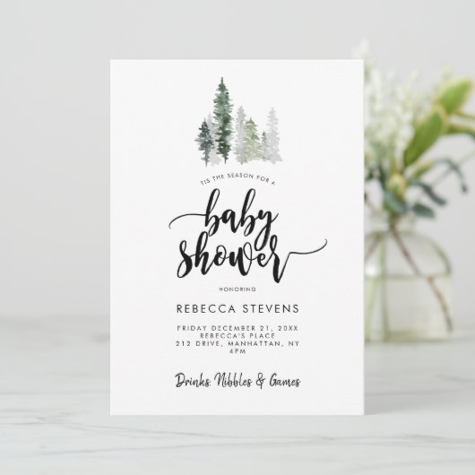 winter forest rustic baby shower invitation 招待状 (スタンド正面)