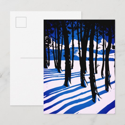 Winter Forest Shadows – 青のミニマル自然 ポストカード (正面/裏面)