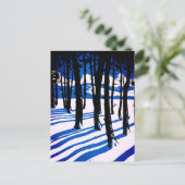 Winter Forest Shadows – 青のミニマル自然 ポストカード (スタンド正面)