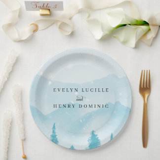 Winter Forest Snowy Mountain Wedding ペーパープレート