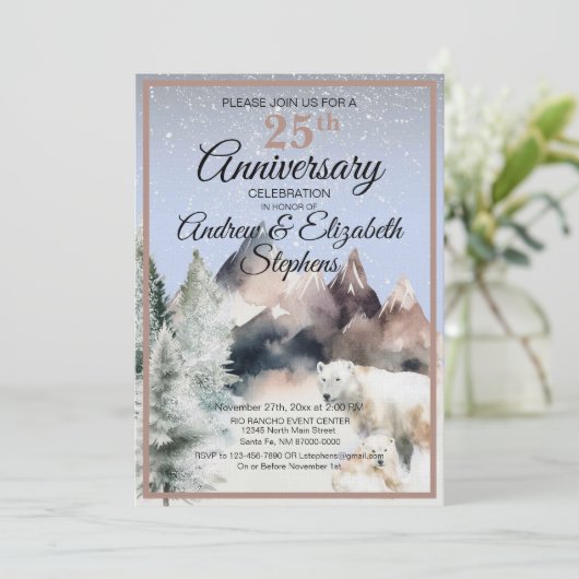 Winter Forest Watercolor Anniversary Invitation 招待状 (スタンド正面)