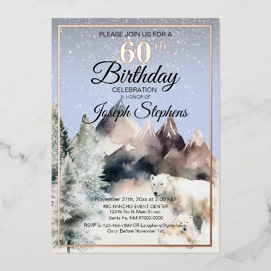 Winter Forest Watercolor Birthday Foil Invitation 箔招待状 (正面)