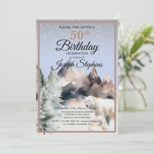 Winter Forest Watercolor Birthday Invitation 招待状 (スタンド正面)