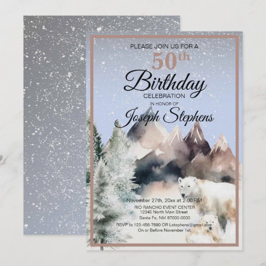 Winter Forest Watercolor Birthday Invitation 招待状 (正面/裏面)