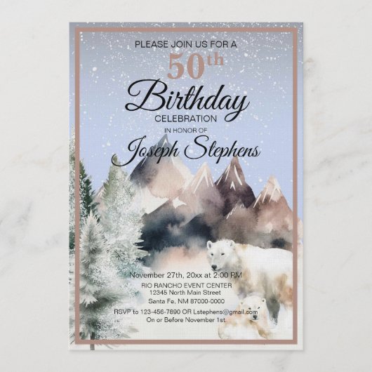 Winter Forest Watercolor Birthday Invitation 招待状 (正面)