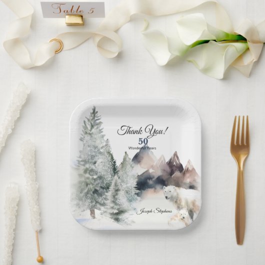 Winter Forest Watercolor Paper Plate ペーパープレート (ウェディング)