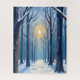 Winter Forest Watercolor Trees Blue ジグソーパズル
