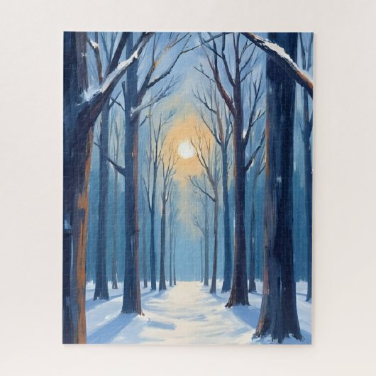 Winter Forest Watercolor Trees Blue ジグソーパズル (縦)
