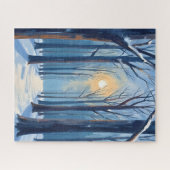 Winter Forest Watercolor Trees Blue ジグソーパズル (横)