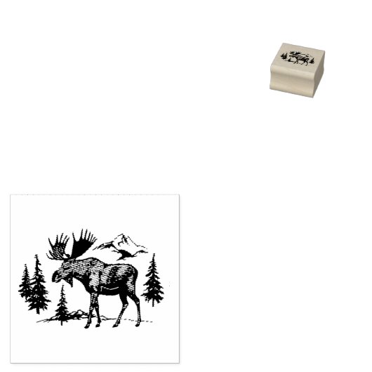 Winter Forest Woodland Moose  ラバースタンプ (押印)