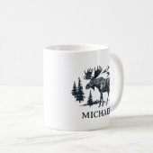 Winter Forest Woodland Moose Personalized   コーヒーマグカップ (正面右)