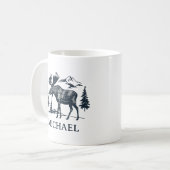 Winter Forest Woodland Moose Personalized   コーヒーマグカップ (正面左)