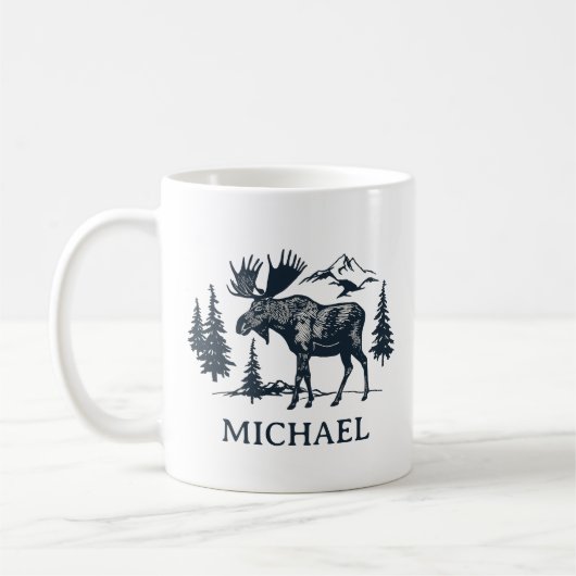 Winter Forest Woodland Moose Personalized   コーヒーマグカップ (左)