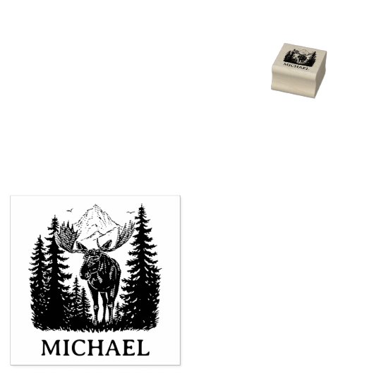 Winter Forest Woodland Moose Personalized   ラバースタンプ (押印)
