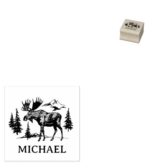 Winter Forest Woodland Moose Personalized ラバースタンプ (押印)