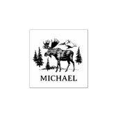 Winter Forest Woodland Moose Personalized ラバースタンプ (インプリント)