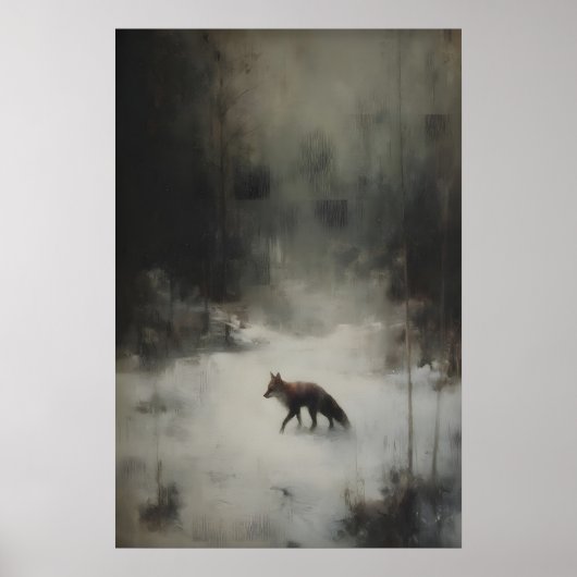 Winter Fox Art Printable Moody Woodland Animal ポスター (正面)