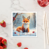 Winter Fox Christmas Paper Napkin – Customizable スタンダードカクテルナプキン (インサイチュ)