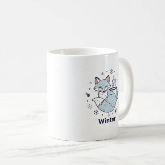 Winter Fox Coffee Mug – Cute Snowflake Ceramic Mug コーヒーマグカップ (正面右)