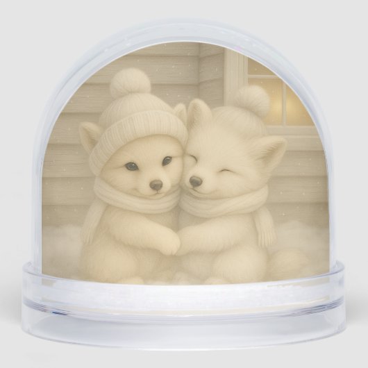 Winter Fox Couple in Cozy Knit Hats Snow Globe (正面)