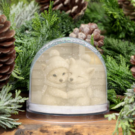 Winter Fox Couple in Cozy Knit Hats Snow Globe