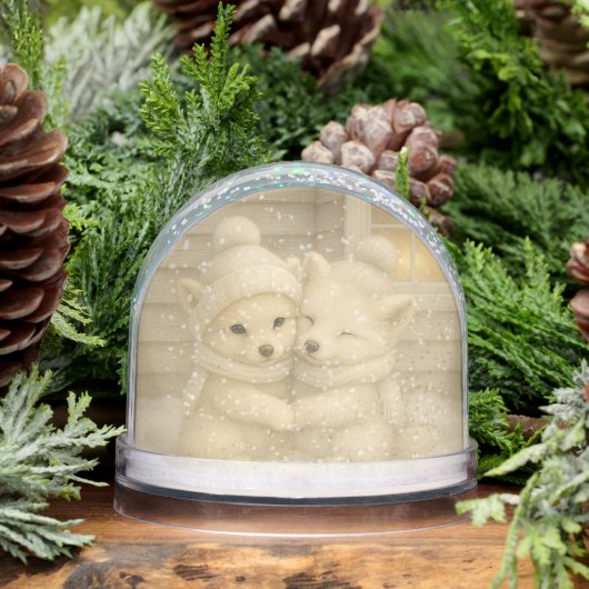 Winter Fox Couple in Cozy Knit Hats Snow Globe (冬)