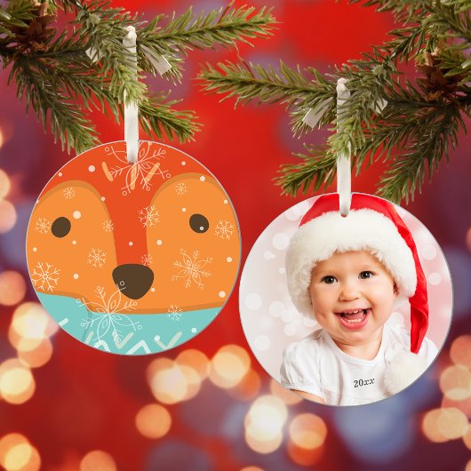 Winter Fox Photo and Year Christmas セラミックオーナメント