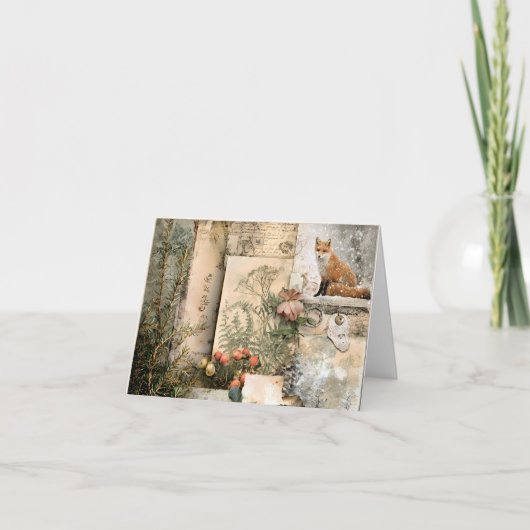 Winter Fox Scrapbook Vintage Woodland サンキューカード (正面)