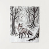 Winter Fox Tapestry | Snowy Forest Art  タペストリー (正面)