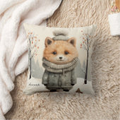 Winter Fox Throw Pillow Customized with Name クッション (ブランケット)