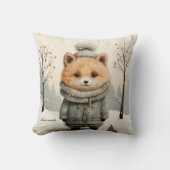 Winter Fox Throw Pillow Customized with Name クッション (正面)