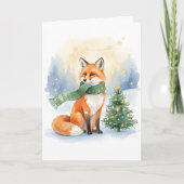 Winter Fox with Green Scarf and Christmas Tree カード (正面)