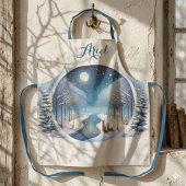 Winter Foxes by Moonlit Snowy River エプロン