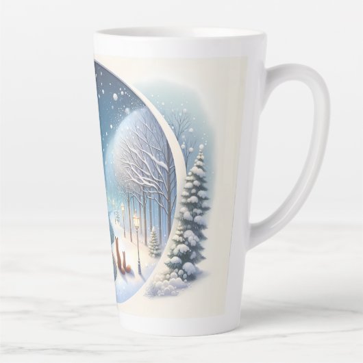 Winter Foxes by Moonlit Snowy River カフェラテマグ (右)