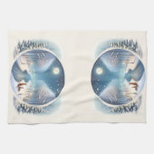 Winter Foxes by Moonlit Snowy River キッチンタオル (横)