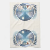 Winter Foxes by Moonlit Snowy River キッチンタオル (縦)